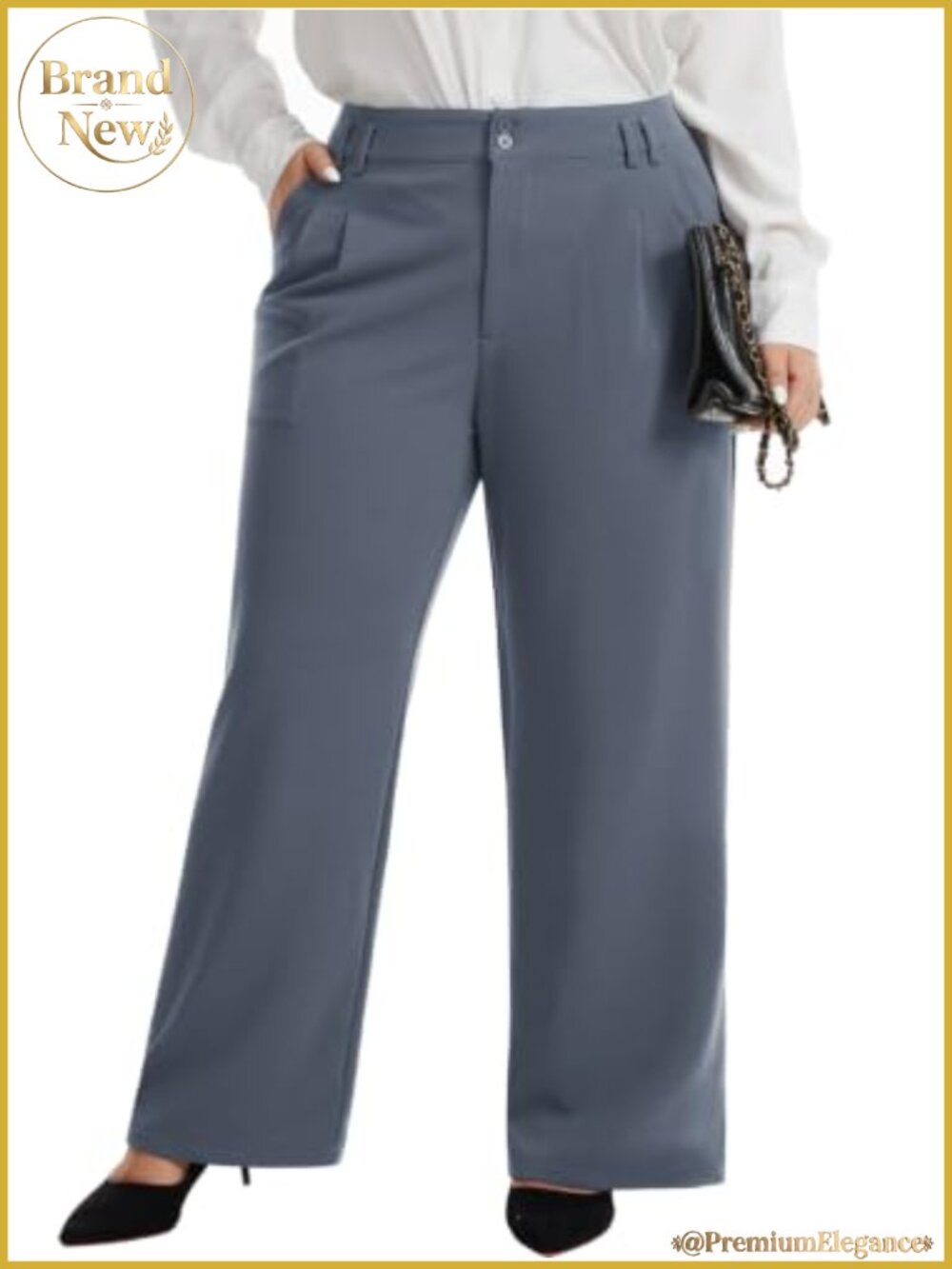 Plus Size Wide Leg Dress Pants Pleated Slacks Elastic Waist Trousers